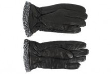Fiebig handschoen leer met fleece voering en klein bont randje