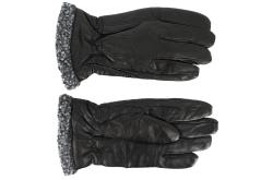 Fiebig handschoen leer met fleece voering en klein bont randje