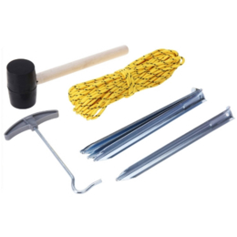 Camping set 9 delig - Hamer - Haringen - Touw - Haringtrekker - Kamperen - Camping - Metaal