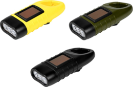 Zaklamp met karabijnhaak - solar en dynamo - 3 LED